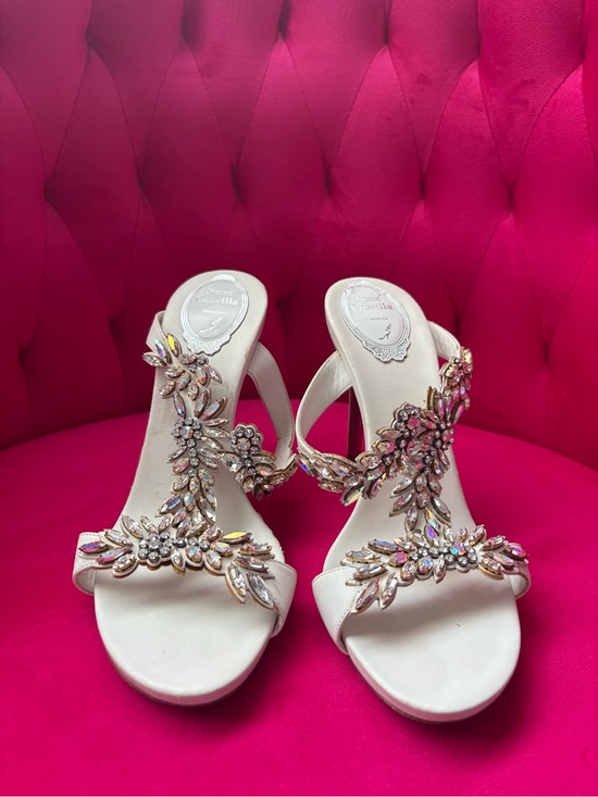 Rene Caovilla Shoes - Rene Caovilla Ivory Jeweled T-Strap Heels